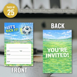 WENFLY Soccer Celebration Party Invitation Cards, Let's Kick It
