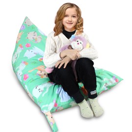 SANFERGE Stuffed Animal Storage Bean Bag Chair Cover - 52 x 31 inches Large Toy Organiser for Children and Adults, Washable, Durable, Triangular Floor Lounger (Cover Only, 200 L Capacity)