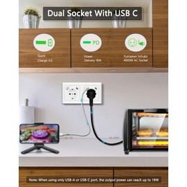 Sasudose USB Socket, Double Socket with USB Connection QC 3.0 and Type C Port PD 18 W Quick Charge System 55 Pure White Glossy Wall Socket Fits in Standard 2-Way Flush-Mounted Socket