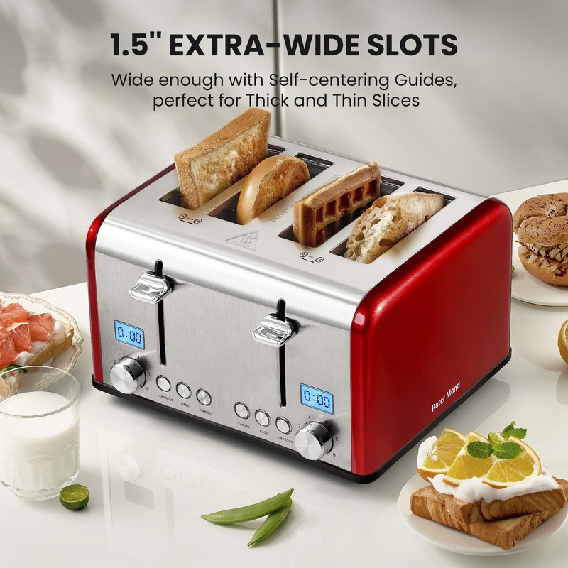 Roter Mond Countdown Stainless Steel 4 Slice Toaster with Bagel,