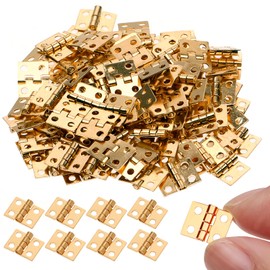 TIESOME 100 Pcs Small Brass Hinges with Screws, 180 Degree Rotation Miniature Furniture Hardware Cabinet Mini Hinges for Jewelry Box DIY Accessories