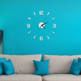 Frameless Large 3D DIY Wall Clock, Wall Decorative Sticker Watches, Sticker Decor Modern Home Office Room Decor(Silver)