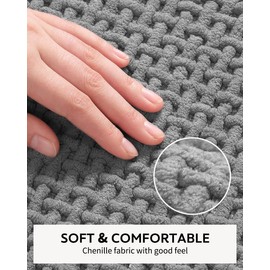 COCOER-Chenille Bath Mat-Rubber Backing Bathroom Rugs Non Slip-Super Absorbent Bath Mats for Bathroom Floor-Quick Dry Bathroom Mat Thin Bath Rugs Fit Under Door-Grey 20''x47''