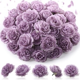 Thiccywoov 50 Pcs Artificial Flowers, 3.2 Inches Silk Rose Head Flowers Fake No Stem for Wedding Bridal Bouquet Home Floral Decor DIY Centerpieces Arrangements Party Tables Decorations(Purple)