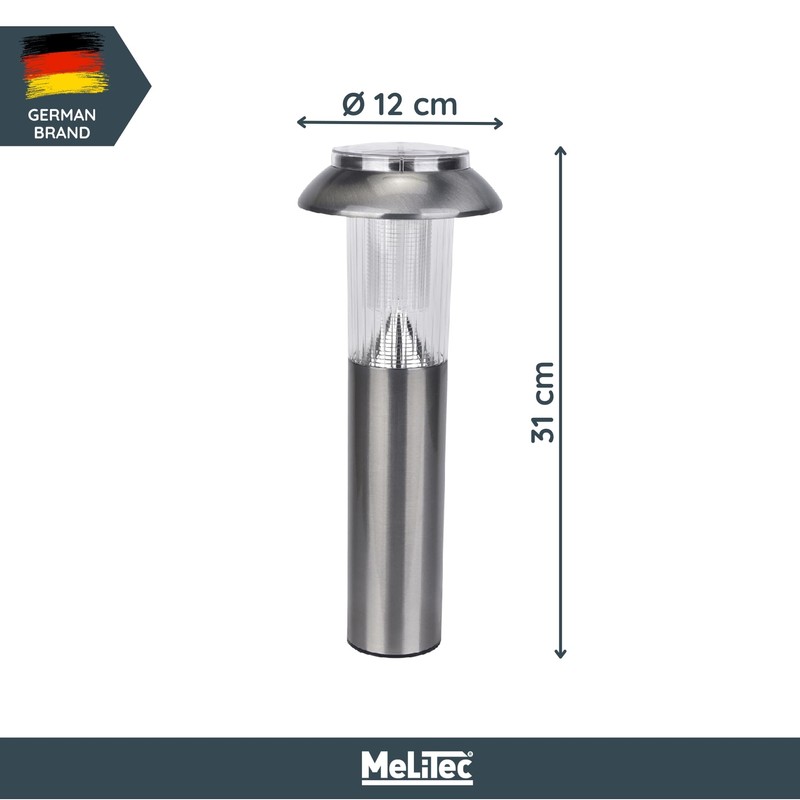MeLiTec SO06-1 Solar Garden Light Brushed Stainless Steel Matt