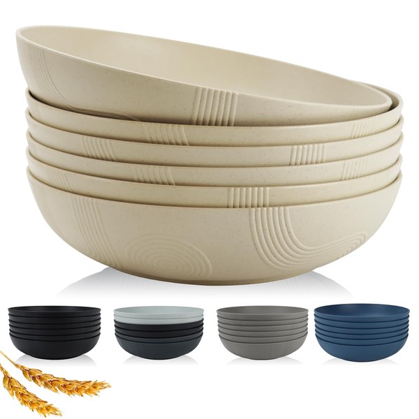 10inches Large Pasta Bowls Set of 6-65oz Wheat Straw Bowls,Bowl