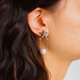 Iaceble Boho Star Pearl Dangle Earrings Gold Celestial Star Earrings Bridal Pearl Drop Earrings Luck Star Stud Earrings Jewelry for Women