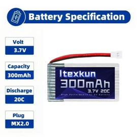 5 Pcs 3.7V 300mAh 20C Rechargeable Lipo Battery Molex Plug Fits for Syma X11 X11C Wltoys V911S A120 A150 V966 FX801 UDI U830 U816A Hubsan H107L DFD F180W F180C HS170 HS170C HS177 RC Drone F22 RC Plane