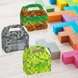 12 pcs Miner Pixel Party Supplies Birthday Decoration Favour Box Treat Box Gift Box Gable Box Gift Bag Themed Party