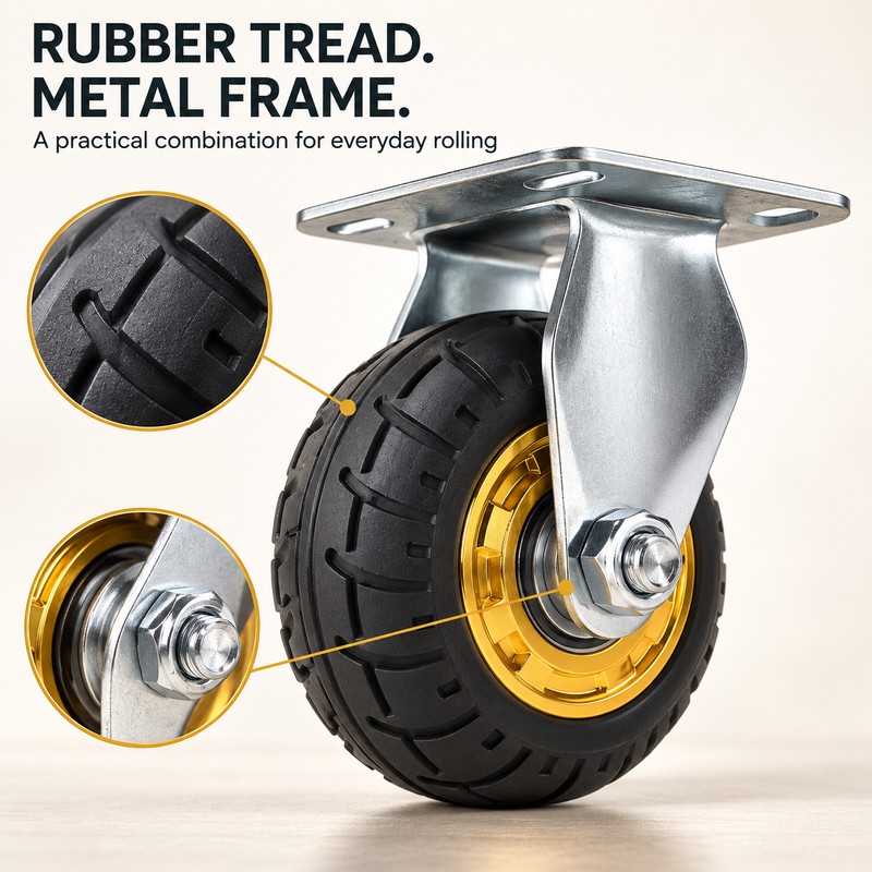 3/4-Inch Rubber Plate Caster Wheel, Swivel, Directional and Brake Options