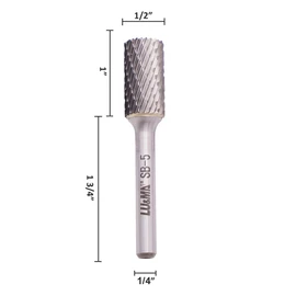SB-5 Tungsten Carbide Burr Cylinder Shape Double Cut Rotary Burrs File(1/2''Cutter Dia,1''Cutter Length) with 1/4'' (6.35mm) Shank Dia,3PCS