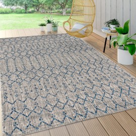 JONATHAN Y SMB108A-4 Ourika Moroccan Geometric Textured Weave Indoor Outdoor Area Rug, Bohemian, Rustic, Scandinavian Easy Cleaning,Bedroom,Kitchen,Backyard,Patio,Non Shedding, Light Gray/Navy, 4 X 6