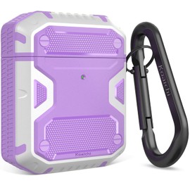 Koaichi Compatible with AirPods Case, Full-Body Rugged Hard Shell Protective Case Cover with Keychain Designed for AirPods 1st & 2nd, Purple/White