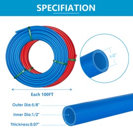 GUOFIS 1/2 Inch PEX Pipe, 200ft Length, Blue & Red, with 30 PCS 1/2 Inch PPSU Expansion Fittings-Elbow Tee Coupler, 100 PCS Expansion Rings, Pipe Cutter