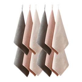 Tea Towel, Dish Cloth w/ Loop, 11.8 x 11.8in (30 x 30 cm), Hand Towel, Kitchen Cloth, Absorbent, Quick Dry, Thick, Odor Resistant, Antibacterial, Microfiber, No Pilling (Gray x 4, Beige x 4, Pink x 4)