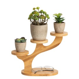 JUMRHFAN Small Wooden Plant Stand, Window Sill Plant Rack, Round Plant Stand for Table, Plant Stand for Desk for Office, Bedroom (3 Tiers)