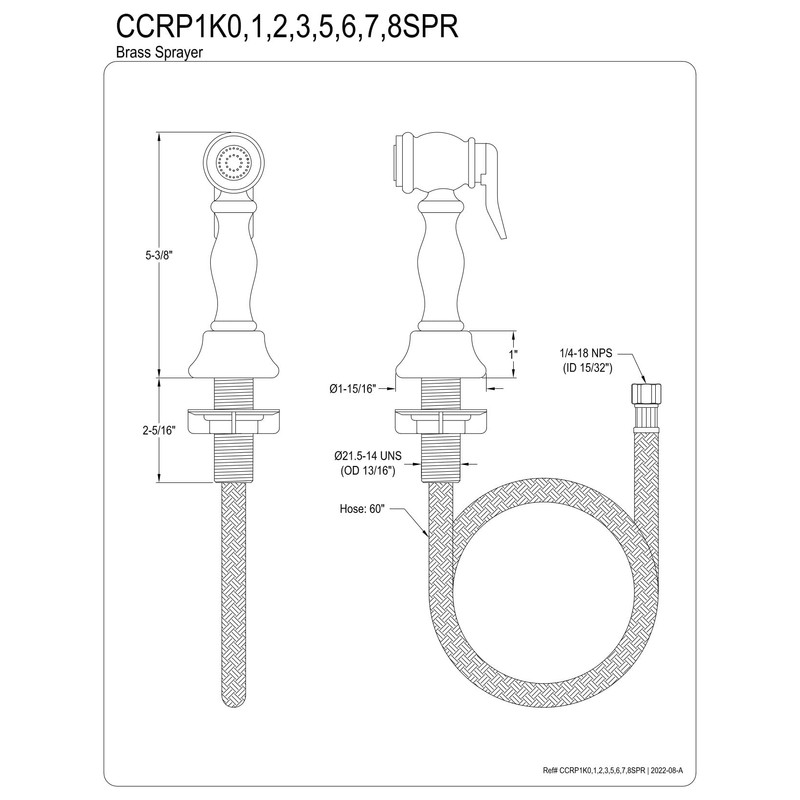Kingston Brass CCRP1K6SPR Brass Kitchen Faucet Side Sprayer in Polished