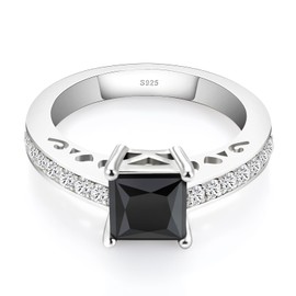 Boieiyftrp Black Moissanite Engagement Rings for Women, D Color VVS1 doubel band Princess Cut Solitaire half eternity S925 Sterling Silver Plated 18k White Gold Wedding Promise Anniversary Ring Size(9)