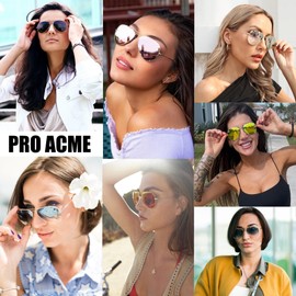 Pro Acme Glass Lenses Aviator Sunglasses for Women, Tinted Mirrored with UV400 Protection Metal Frame （Silver/Blue Gradient ）