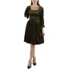 TAHARI ASL Womens Velvet Smocked Fit & Flare Dress Green