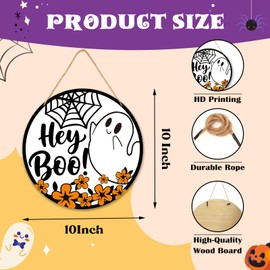 TIOFUNO Halloween Decorations Front Door Welcome Sign, 10 in Happy Halloween Ghost Pattern Round Wooden Hanging Sign, Farmhouse Home Window Wall Party Decoration Gifts-A05
