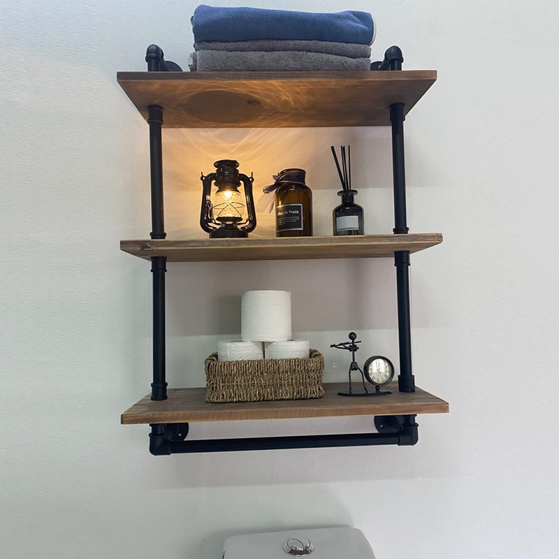 ROGMARS Industrial Pipe Shelving Bathroom Shelves with Towel bar, 24
