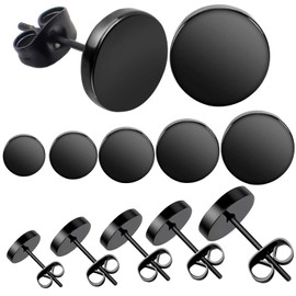 Black Round Stud Earrings, 7 Pairs Stainless Steel Dot Earrings Hypoallergenic Earrings Studs for Man Woman, 3mm/4mm/5mm/6mm/7mm/8mm/10mm