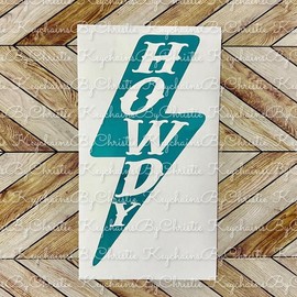 Howdy Lighting Bolt Decal - Color: Glitter Purple, Size: 2”L x 3.9”W