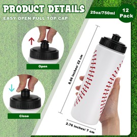 Decorniqu Outdoor Sports Water Bottles 12 Pack, 25 Oz Baseball Water Bottles for Boys Reusable Squeeze Water Bottles