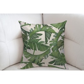 Mugod Green Palm Leaves Cushion Cover Throw Pillow Covers Tropical Dense Jungle Pillow Case for Men Women Decorative Home Sofa Chair Couch 45x45cm/18x18 Inch