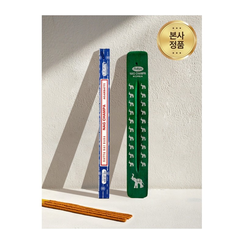 Nag Champa Incense Stick 10g + Mango Wood Holder Green
