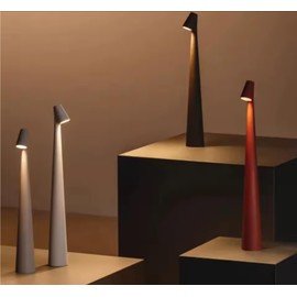 MODIRNATION 'Skyscraper' Cordless LED Unique Table Lamp, 3 Level Adjustable Brightness Portable Desk Lamp, USB Rechargeable Battery Bedside Night Light for Outdoor, Restaurant, Home & Office (Red)