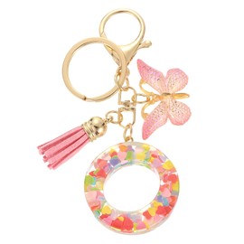 sourcing map Initial Letter Keychains, Resin Cute Butterfly Tassel Pendant Accessory for Women, Alphabet Key Ring for Purse Handbags Backpack, Pink-O