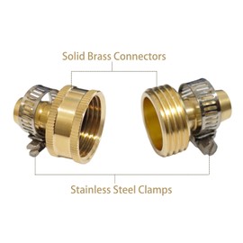 Solid Brass Garden Hose Repair Connector with Stainless Steel Clamps, Hose End Repair Kit for 1/2" Garden Hose Fitting, Male and Female Hose Fittings, 4 Sets