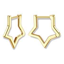 Milacolato 925 Sterling Silver Small Hoop Earrings for Women 18K Yellow Gold Plated Geometric Huggie Hoop Earrings Hypoallergenic Star Hoop Earrings for Women