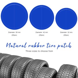 Sbulhia 60 PCS Tire Repair Patch, 32mm 42mm 58mm Natural Rubber Round Tyre Puncture Repair Tool, Heavy Duty Tubeless Repairing Cold Patches for Car Truck Motorcycle Bike Wheel