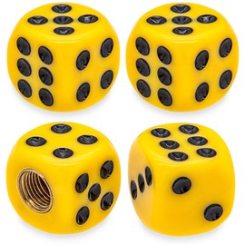 MEAJOO 4PCS Dice Tire Valve Stem Caps,Waterproof Airtight Car Wheel Tire Air Caps Universal Tire Valve Stem Covers for Cars, SUV, Trucks, Bikes, Motorcycles, Bicycles(Black Point,Yellow)