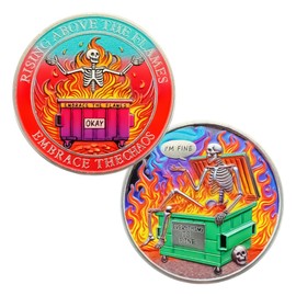 F4godwar Ultimate State - Dumpster Fire Challenge Coin - Funny Desk Accessories for Work - Emotional Support Pocket Token Gift - Funny Office Supplies - Inspirational Gifts for Men Women Friends