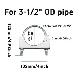 AUXBC 3-1/2" U-Bolt Exhaust Clamps, Heavy Duty Saddle Style Muffler Clamp for Automotive, RV, UTV, Tractor and Motorcycle Exhaust System, 2PCS
