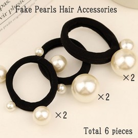 HappyHome Hair Rubber Pearl, 3 Types, 6 Pieces, Pearls, Hair Accessories, Hair Accessories, Girls, School Entrance Ceremonies, Weddings, Commemorative Photos, Parties, Black