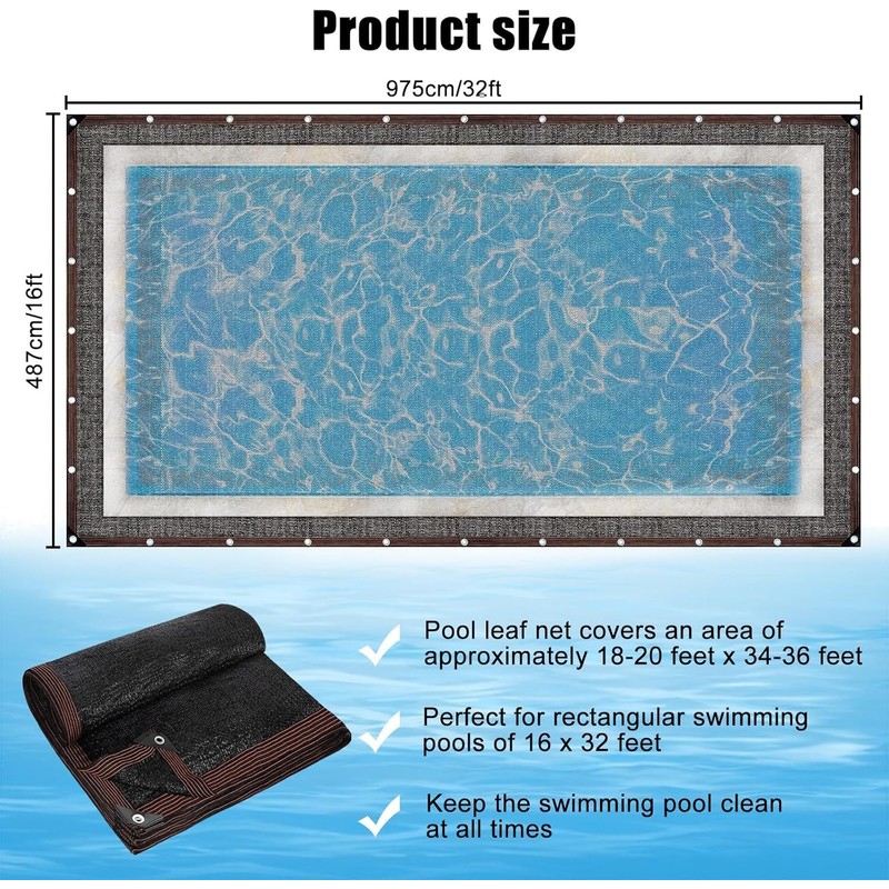 16 x 32FT Pool Leaf Net Cover, Thicken Rectangle Leaf