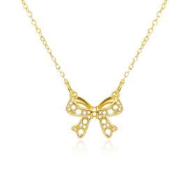 Yifnny Bow Necklace, Women's Gold Small Bow Cubic Zirconia Sparkling Pendant Necklace Jewellery Holiday Birthday Gift Gifts for Women, Metal, No Gemstone