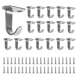 ONEBO Pack of 20 Coat Hooks Brushed Stainless Steel, Multi-Purpose Hooks with Screws, Ceiling Hooks, Metal Single Hooks for Bedroom, Bathroom, Wardrobe