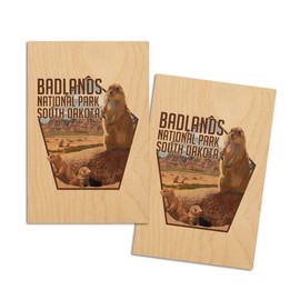 Badlands National Park, South Dakota, Prairie Dogs (4x6 Birch Wood Postcards, 2-Pack Stationary, Rustic Home Wall Decor)