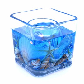 Flameless Forever Candle Starfish And Seashells Ocean Theme Seascape Design In Blue For Home, Office And Gifts Safe For All