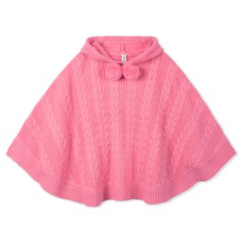 BOBOYOYO Cape for Girls Hooded Cable Knit Poncho Sweaters Kids Shawl Sweater Toddler Holiday Pullover for 3-12 Years Child Pink