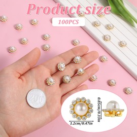 100 PCS 12mm Sew on Rhinestones Pearls with Metal Base Flower Shape Gold Flatback Rhinestones for Clothes Shoes Earring Belt Crafts Sewing Accessories