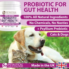 Dog Probiotics for Gut Health, Cats Pro Biotics, Prebiotic with Chicory Inulin and Psyllium Husk Powder for Canine Feline Powder with Natural Fibre Digestion Enzymes, 100g