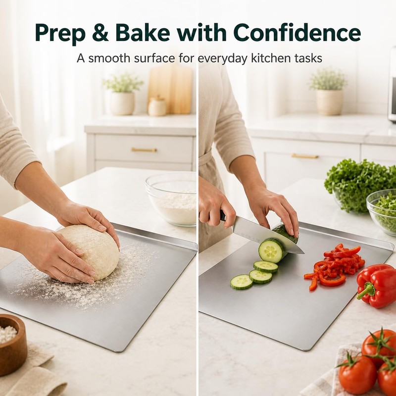 Stainless Steel Cutting Board with Counter Lip,Metal Pastry Board Kitchen