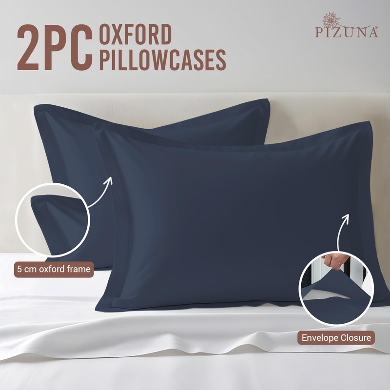 Pizuna 100% Cotton Standard Pillowcases 2 Pack Dark Blue 50x75cm,